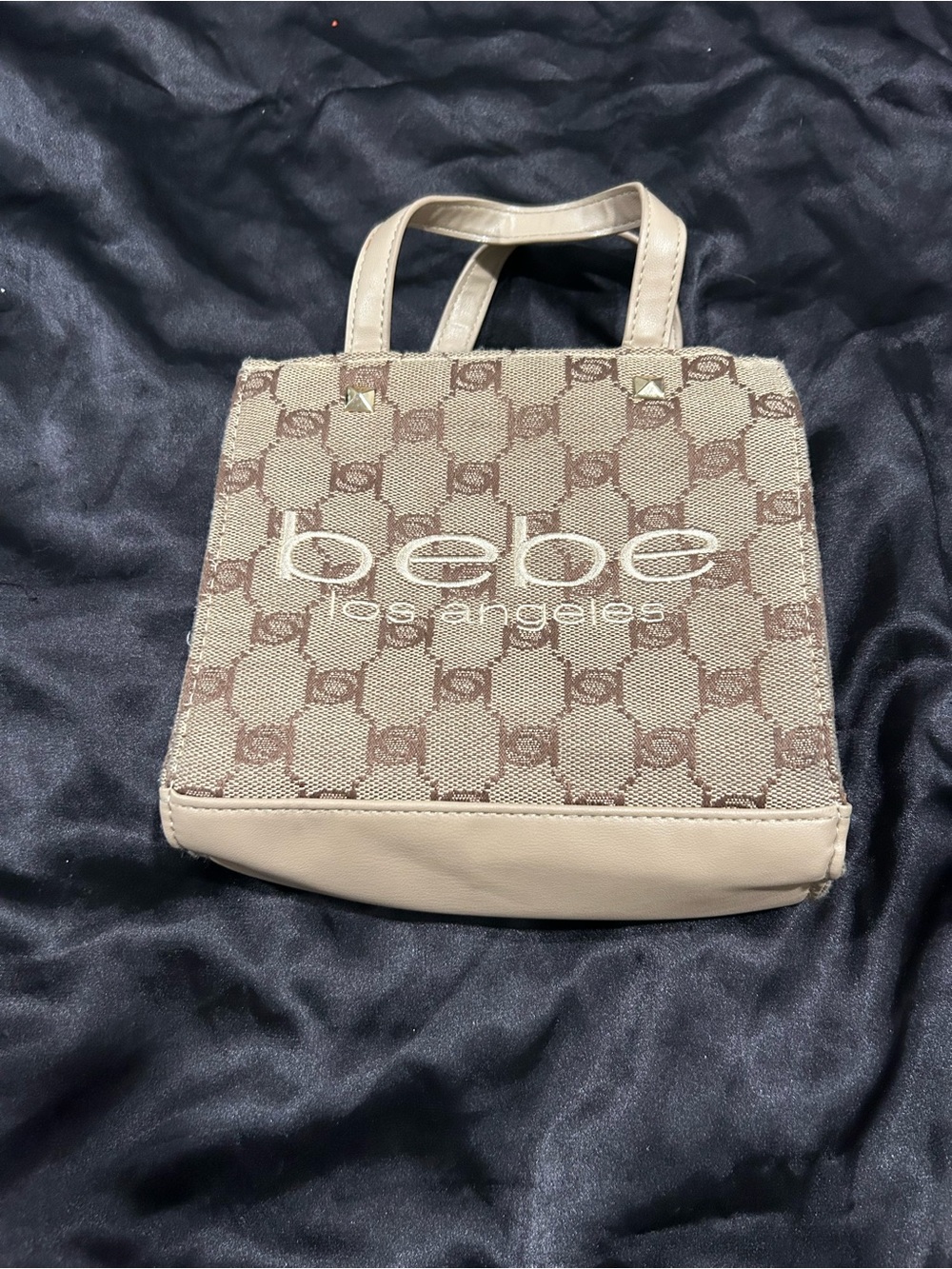 bebe Beige and Brown Logo Canvas Tote